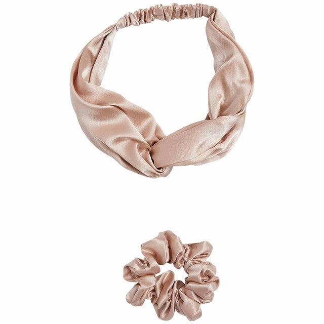 M&S Silk Headband and Scrunchie Set Pink, imported from the UK