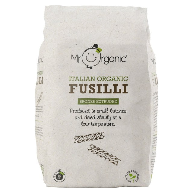 Mr Organic Italian fusilli pasta 500g, imported from the UK