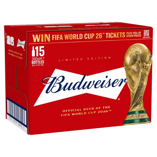 Budweiser lager beer bottles 15 x 300ml - British product