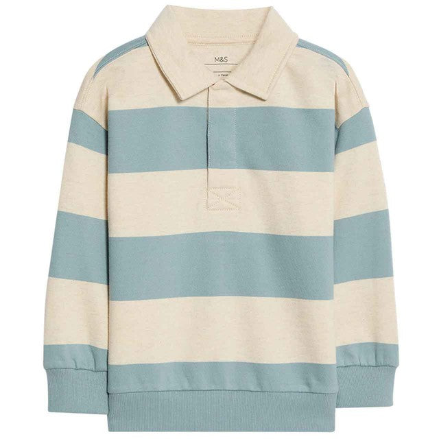 M&S blue striped rugby sweatshirt for ages 6-7, imported from the UK