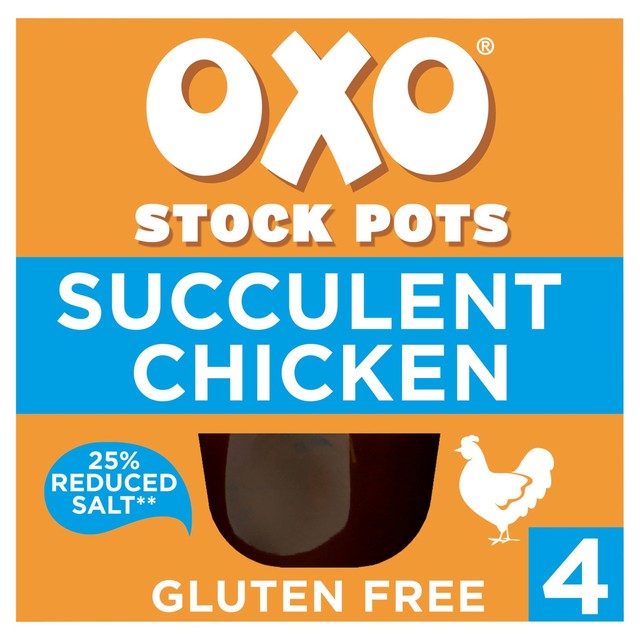 Oxo Reduced Salt Chicken Stock Pots 4x20g, imported from the UK