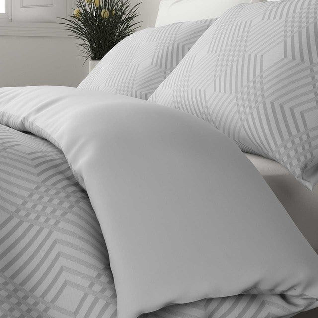 M&S Single Geometric Sateen Bedding Set Grey, imported from the UK