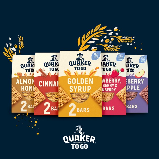 Quaker golden syrup breakfast cereal bars 2 bars, imported from the UK