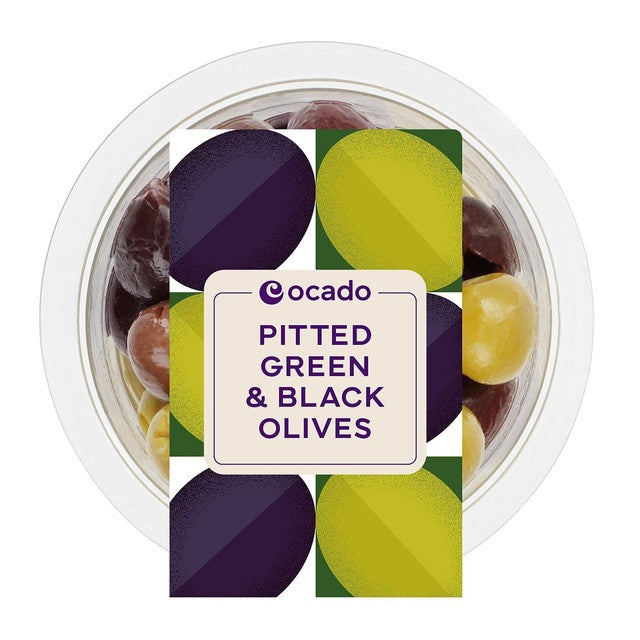 Ocado pitted green and black olives 120g, imported from the UK