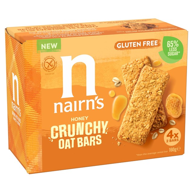 Nairn's Gluten Free Crunchy Oat Bars Honey 160g, imported from the UK