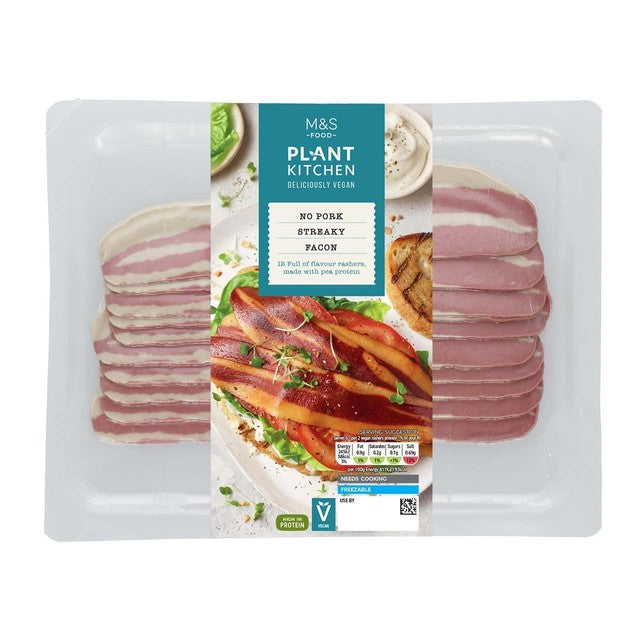 M&S Plant Kitchen vegan bacon 180g, imported from the UK