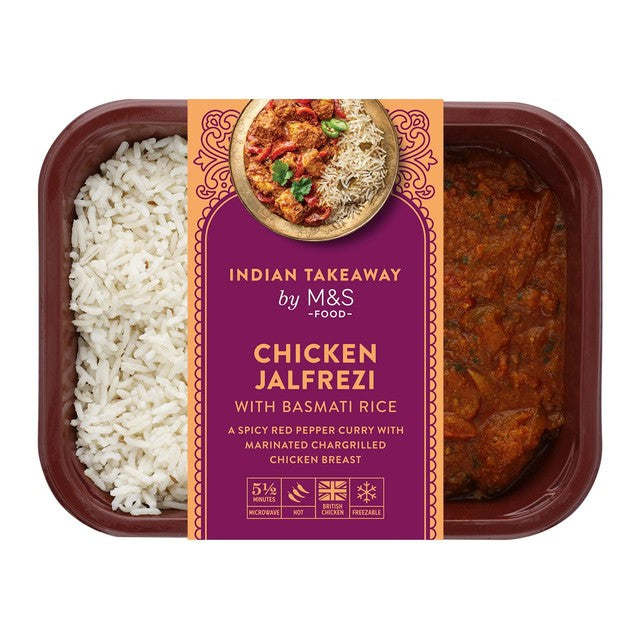 M&S Kylling Jalfrezi og ris ferdigrett 400g, importert fra Storbritannia