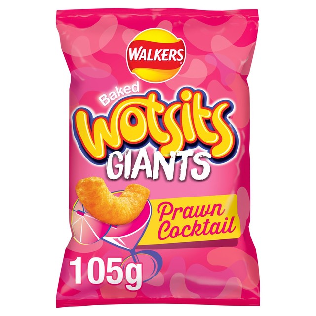 Walkers Wotsits Giants Prawn Cocktail crisps 105g (British brand)