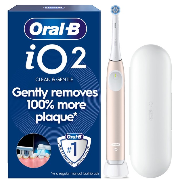 Oral-B iO2 Series Calm Pink electric toothbrush with travel case, imported from the UK