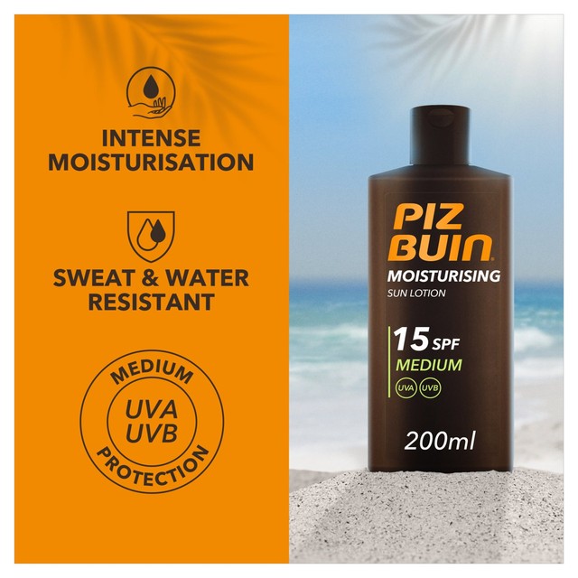 Piz Buin sun lotion SPF15 200ml, imported from the UK