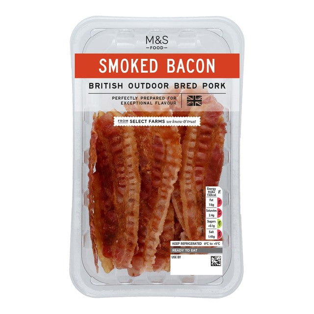 M&S smoked bacon strips 55g, imported from the UK