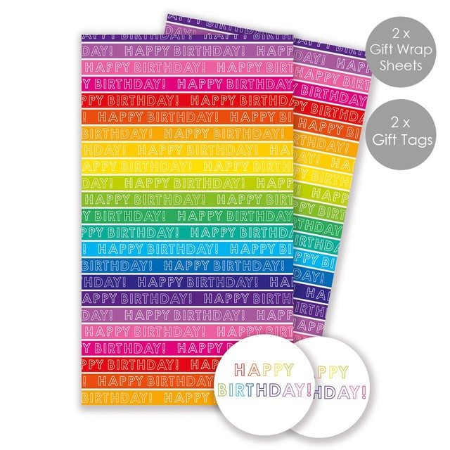 Abacus rainbow stripe gift wrap 50x70cm, imported from the UK