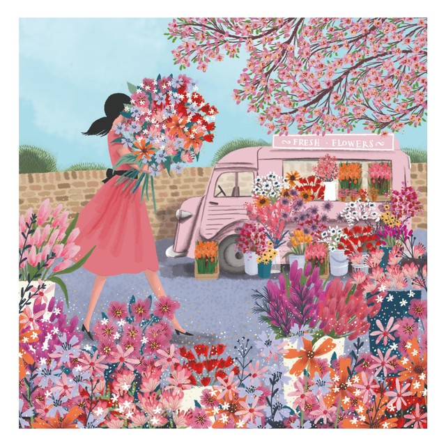 Pigment pink fresh flowers blank card 160x156mm, imported from the UK