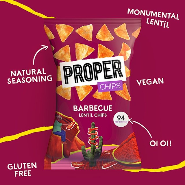 Properchips Barbecue Lentil Chips 85g, imported from the UK