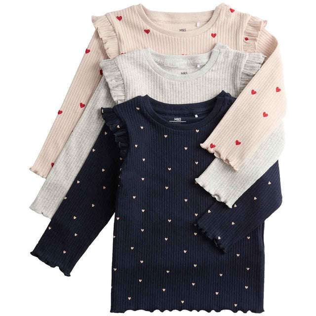 M&S Heart Print Cotton Tops Navy 0-3 Months, imported from the UK