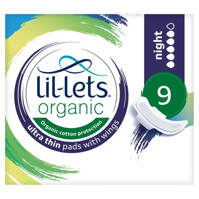 Lil-lets organic sanitary pads night 9 pack, UK version