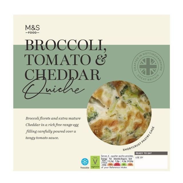 M&S Broccoli Cheese Tomato Quiche 400g, imported from the UK