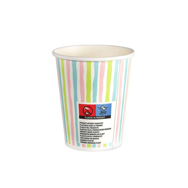 Duni Multi Stripes paper cups 10 per pack, imported from the UK