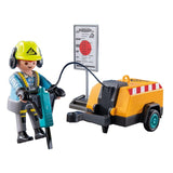 Playmobil construction worker with pneumatic drill toy, imported from the UK
