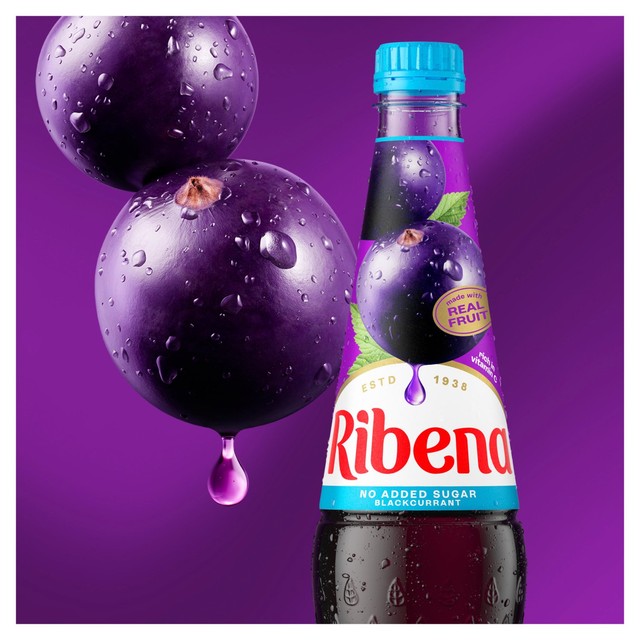 Ribena blackcurrant squash no added sugar, imported from the UK