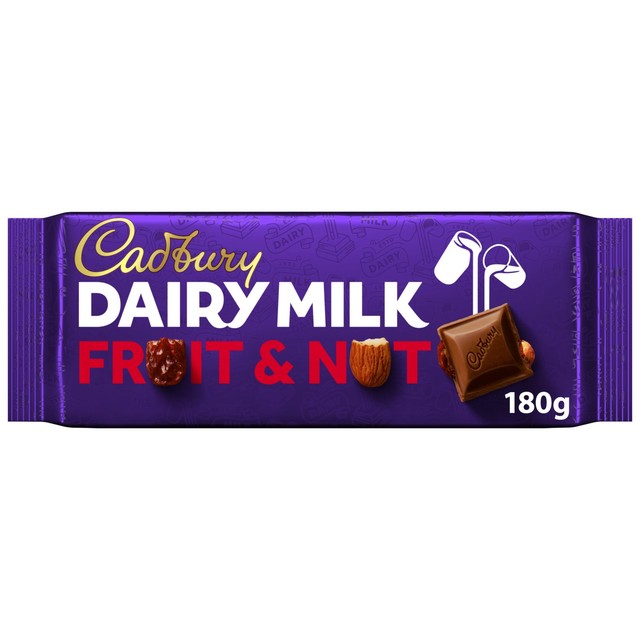 Cadbury Fruit & Nut chocolate bar 180g, imported from the UK