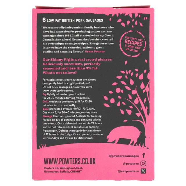 Powter's Skinny Pig Low Fat sausages 400g, imported from the UK