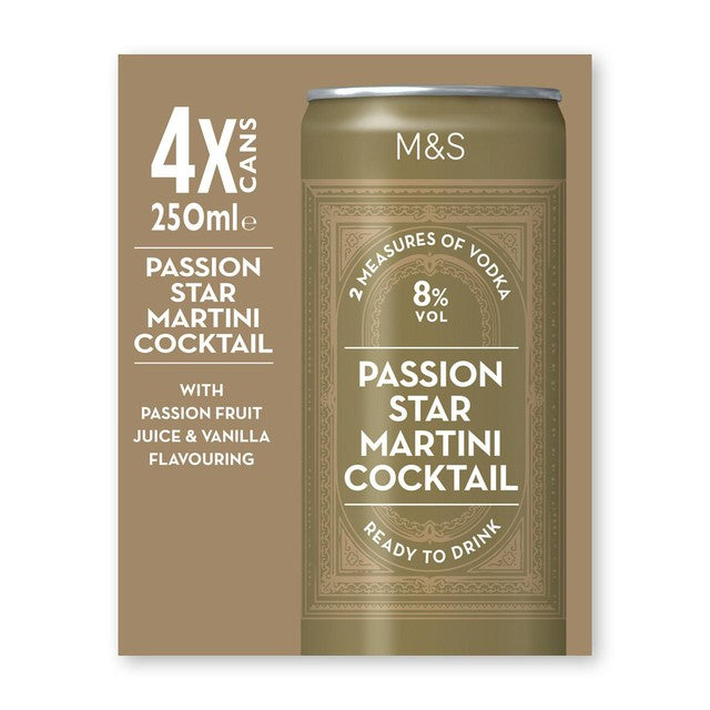M&S passionfruit martini cocktail drink 4 x 25cl, imported from the UK