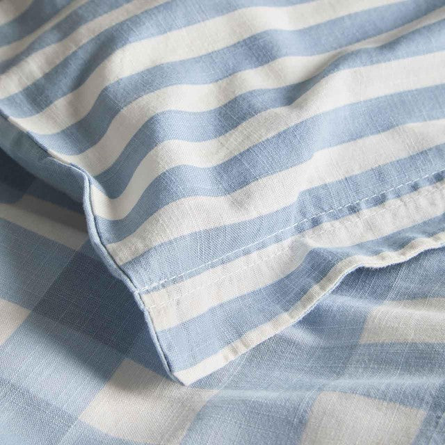 M&S cotton gingham bedding set in blue for single bed, imported from the UK