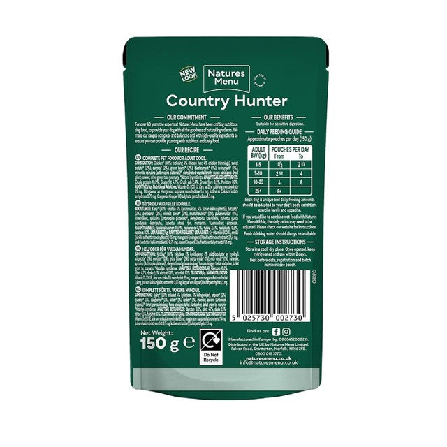 Natures Menu Country Hunter Chicken wet dog food 6x150g pouches - British product