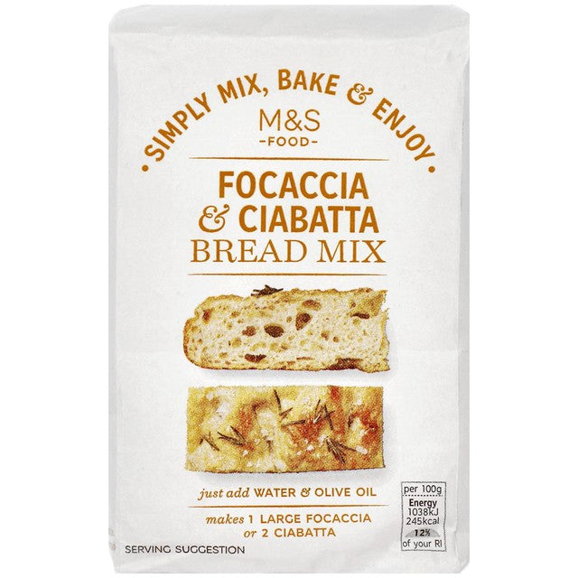 M&S Focaccia & Ciabatta Bread Mix 500g, imported from the UK