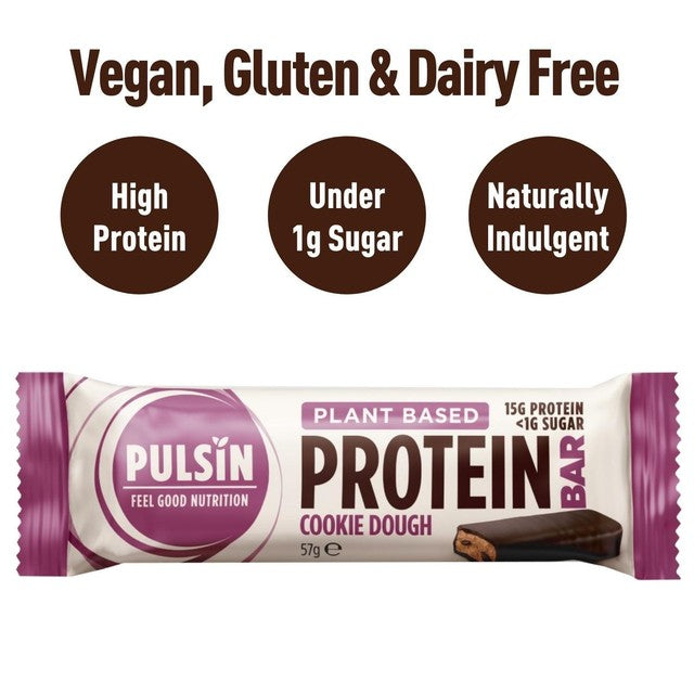 Pulsin cookie dough protein bar 57g, imported from the UK