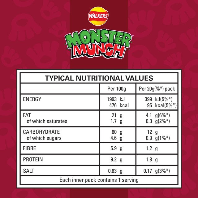 Monster Munch BBQ Sauce Chickpea Crisps multipack 120g, imported from the UK