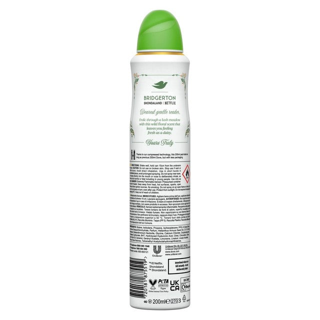 Dove Bridgerton Love & Meadows deodorant aerosol (British brand)