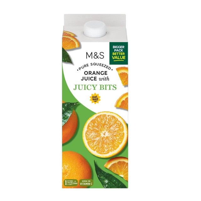 M&S orange juice with bits 1.75L, imported from the UK