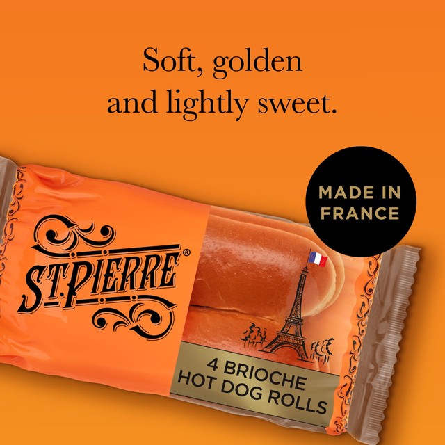 St Pierre Pre-Cut Brioche Hot Dog Rolls 4 Pack (British brand)