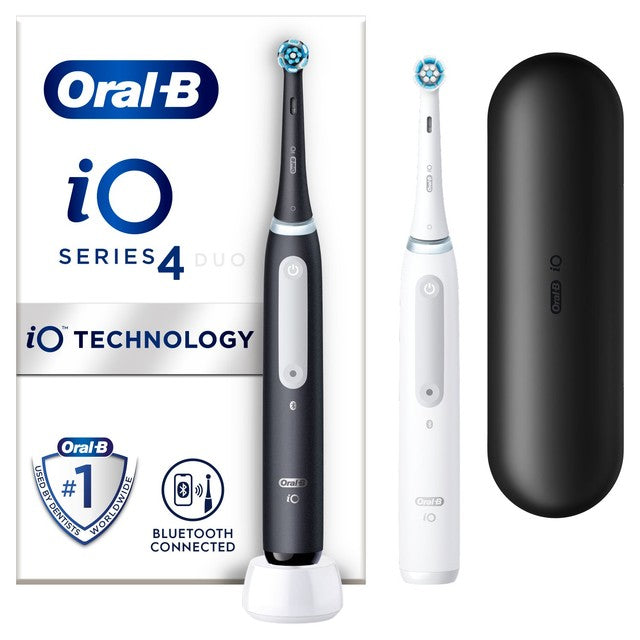 Oral-B iO4 Black & White electric toothbrush duo pack, imported from the UK