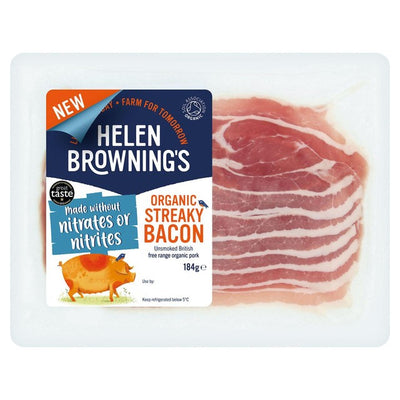 Helen Browning Økologisk Urykt Streaky Bacon uten Nitrater 184g