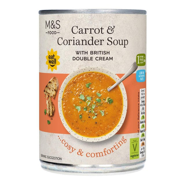 M&S carrot and coriander soup 400g, imported from the UK