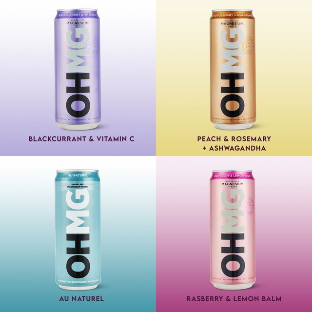 OHMG sparkling magnesium water variety pack 4 x 330ml, imported from the UK