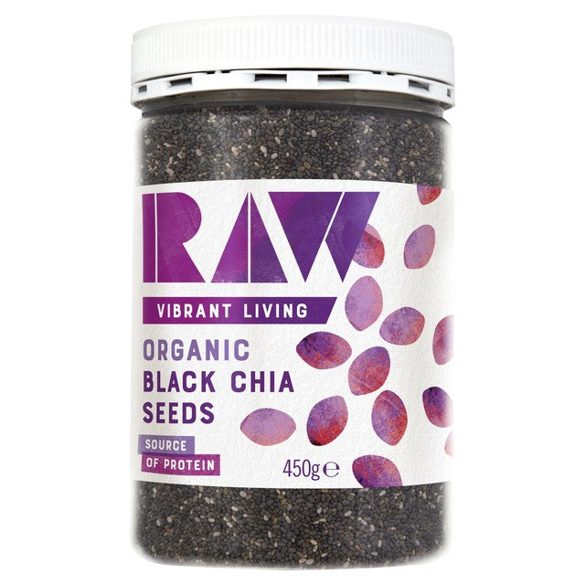 RAW Health Organic Black Chia Seeds 450g, imported from the UK