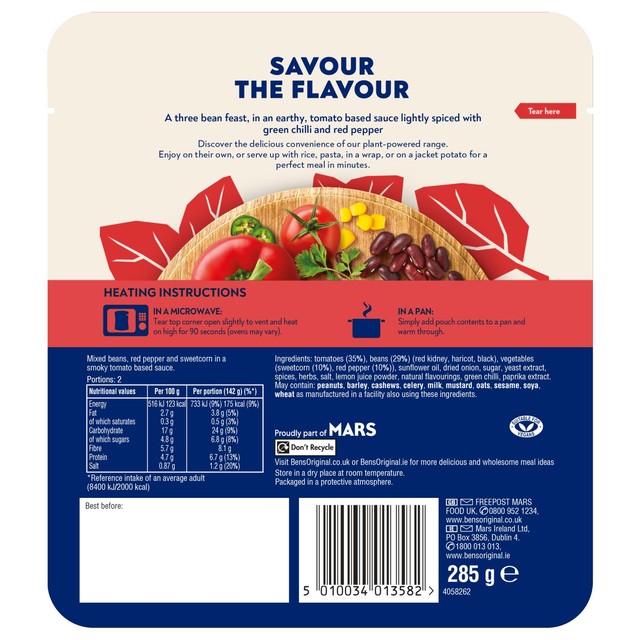 Ben's Original Plant Powered Vegan Chili Non Carne Ready Meal 285g - British product