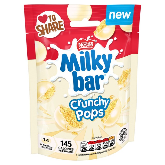 Milkybar Crunchy Pops white chocolate 90g, imported from the UK
