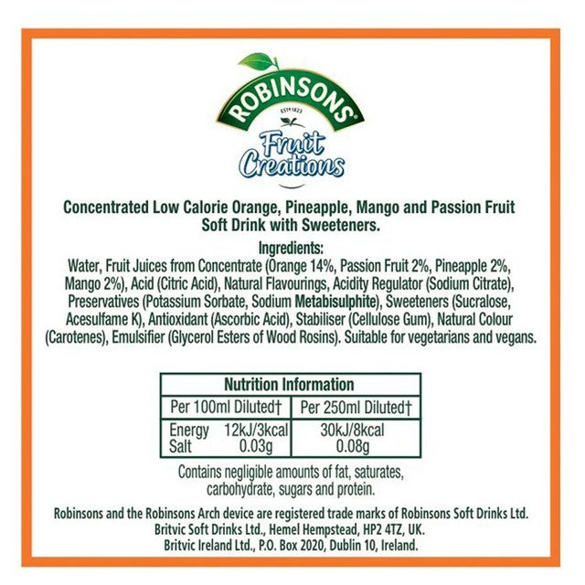 Robinsons pineapple mango passionfruit squash concentrate 1L, imported from the UK