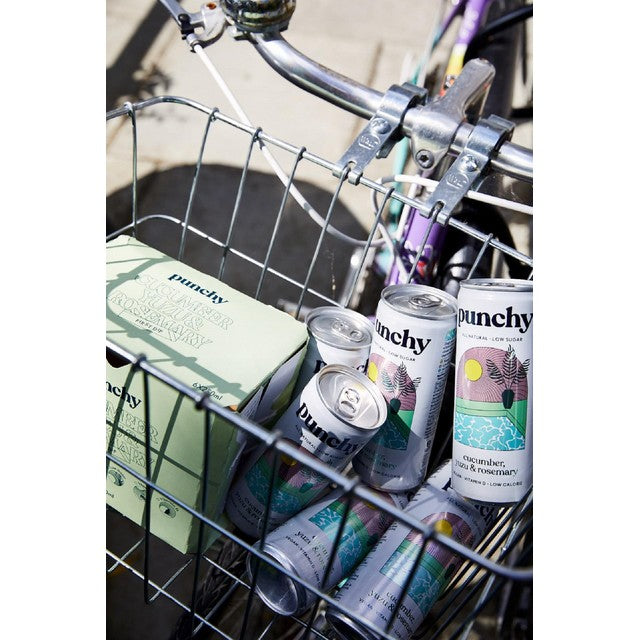 Punchy cucumber yuzu rosemary sparkling drink can (British brand)