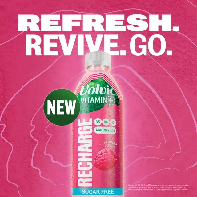 Volvic Recharge raspberry flavoured water, imported from the UK