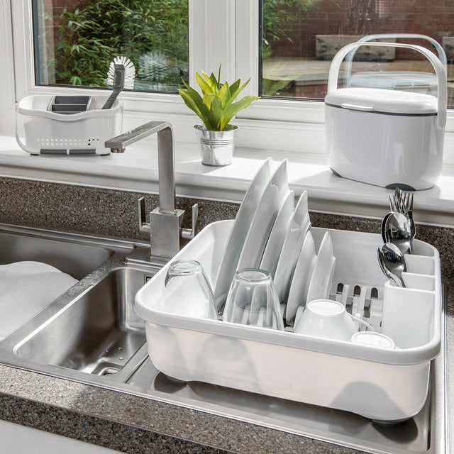 Addis Premium Soft Touch Dish Draining Rack in White and Grey - British product
