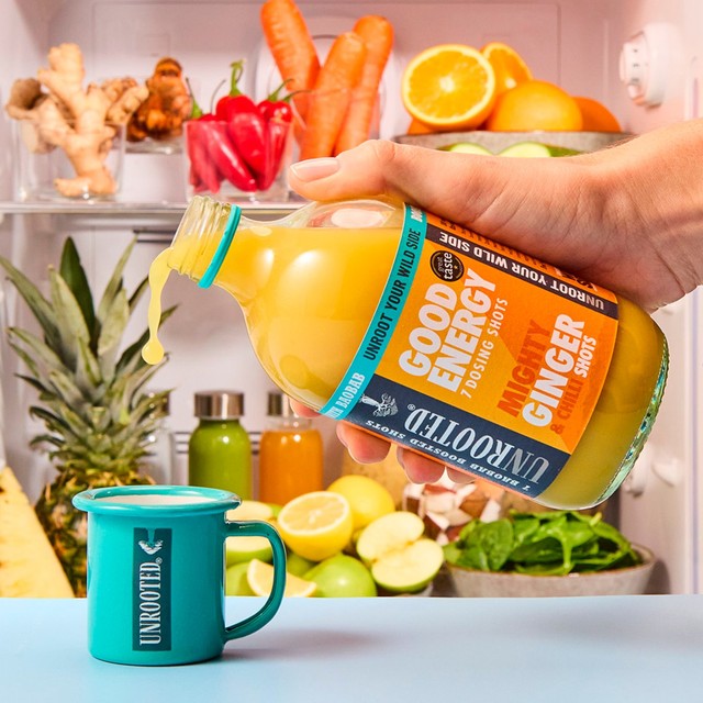 Unrooted Mighty Ginger, Chilli & Baobab health shots 420ml (British brand)