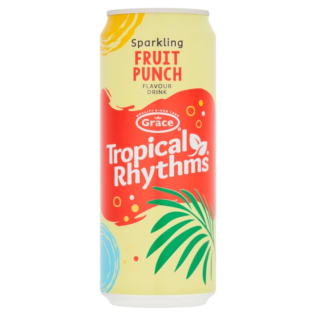 Grace Tropical Rhythms fruit punch sparkling drink can, UK version