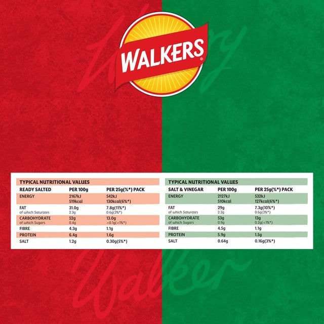 Walkers Ready Salted and Salt & Vinegar variety multipack crisps 12 pack (British brand)