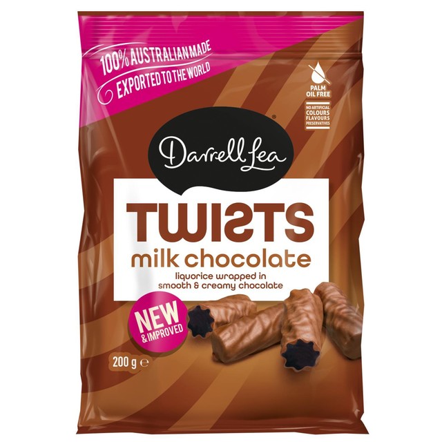 Darrell Lea milk chocolate liquorice twists 200g - British product